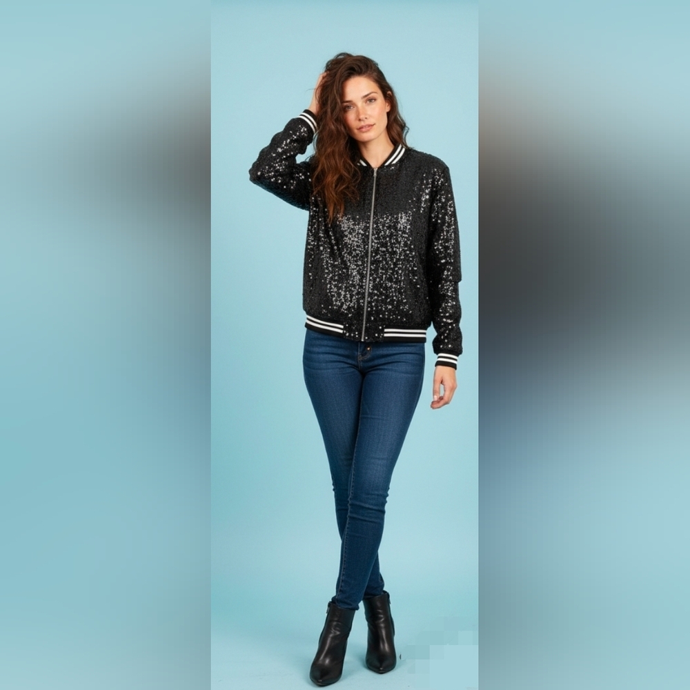 Sequin Black Bomber Jacket
